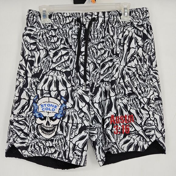 Stone Cold Steve Austin Shorts Mens Large WWE Shoe Palace Skulls Bones AOP - Picture 1 of 14
